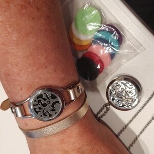 Essential Oil Diffuser Locket Necklace And Wrap Bracelet With Refill Pads